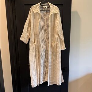 Anthropologie Cream Eyelet Crochet Duster